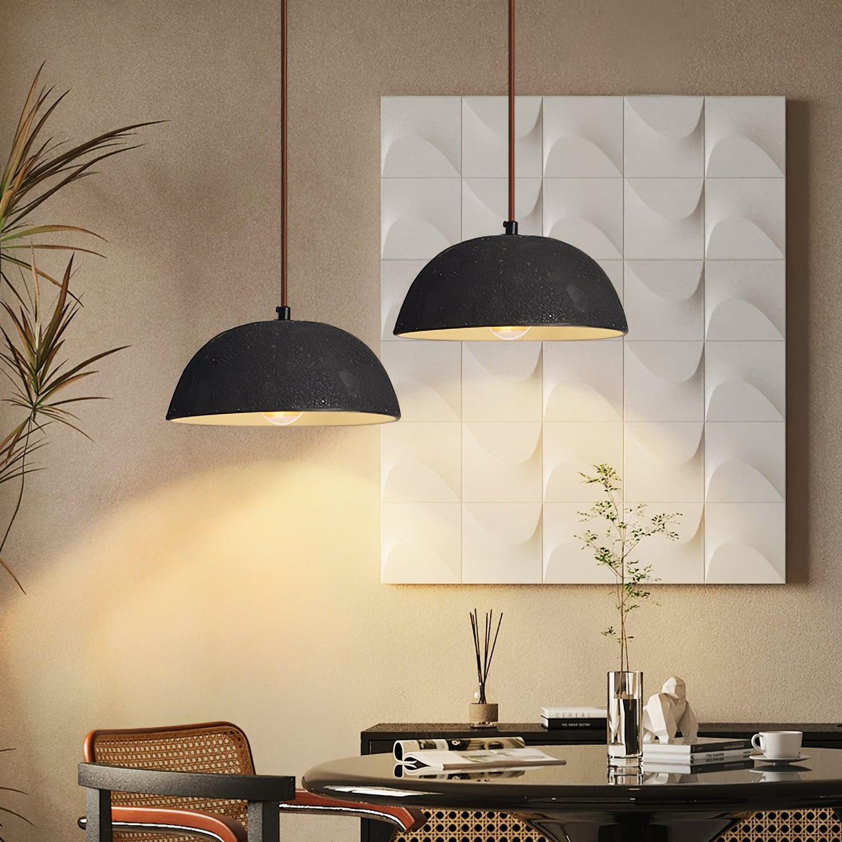 Black Arch Ceramic Pendant Light – Handcrafted Wabi-Sabi Illumination