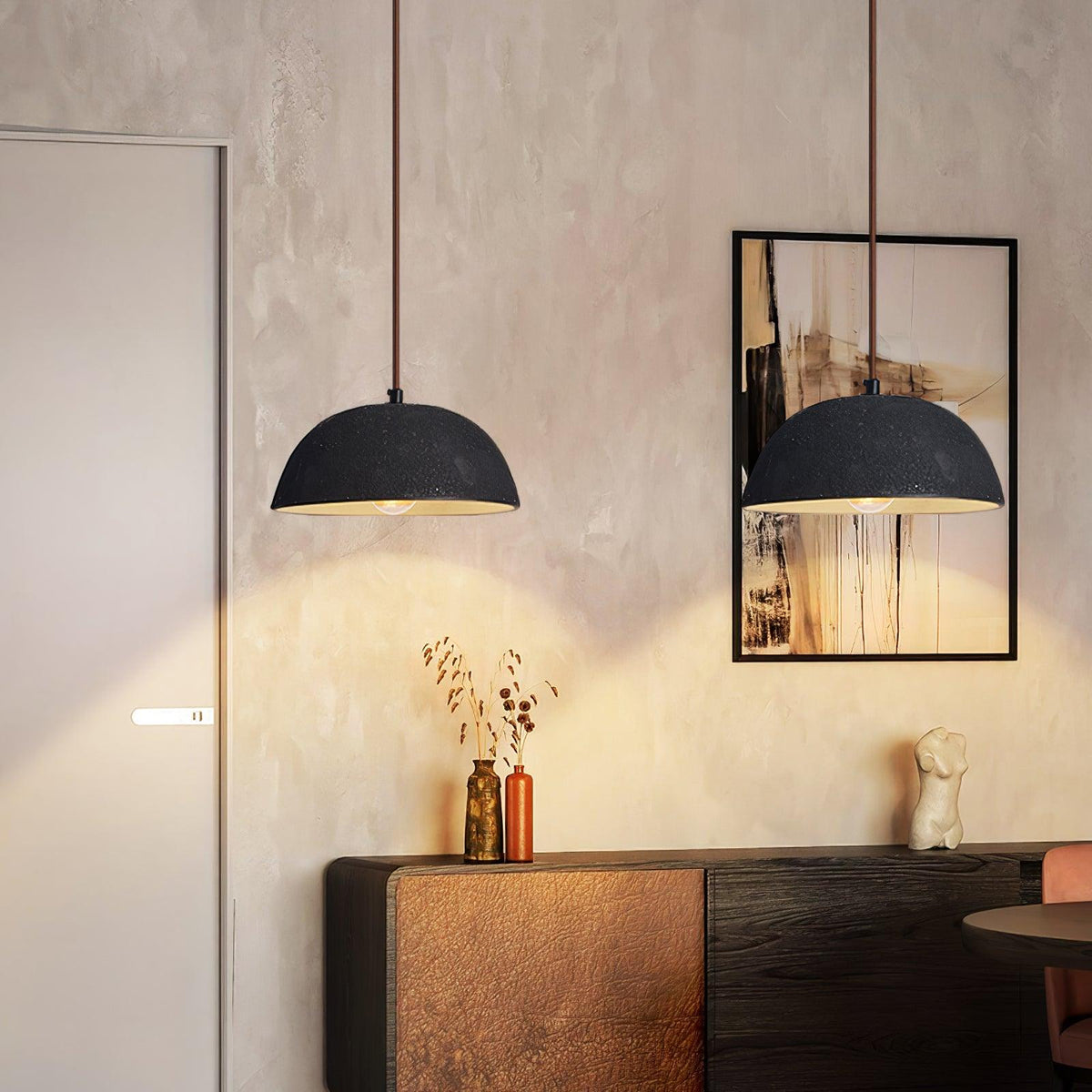 Black Arch Ceramic Pendant Light – Handcrafted Wabi-Sabi Illumination