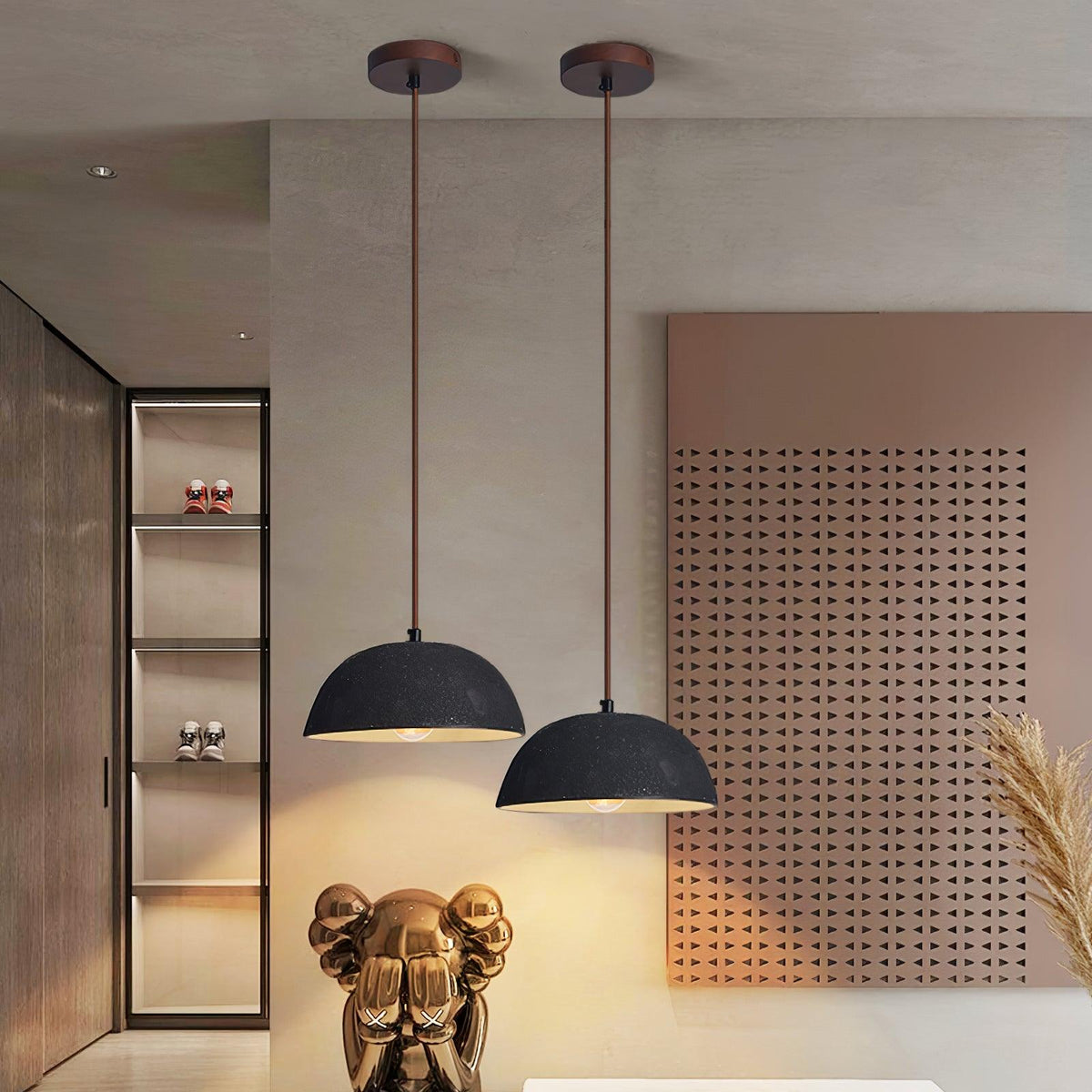 Black Arch Ceramic Pendant Light – Handcrafted Wabi-Sabi Illumination