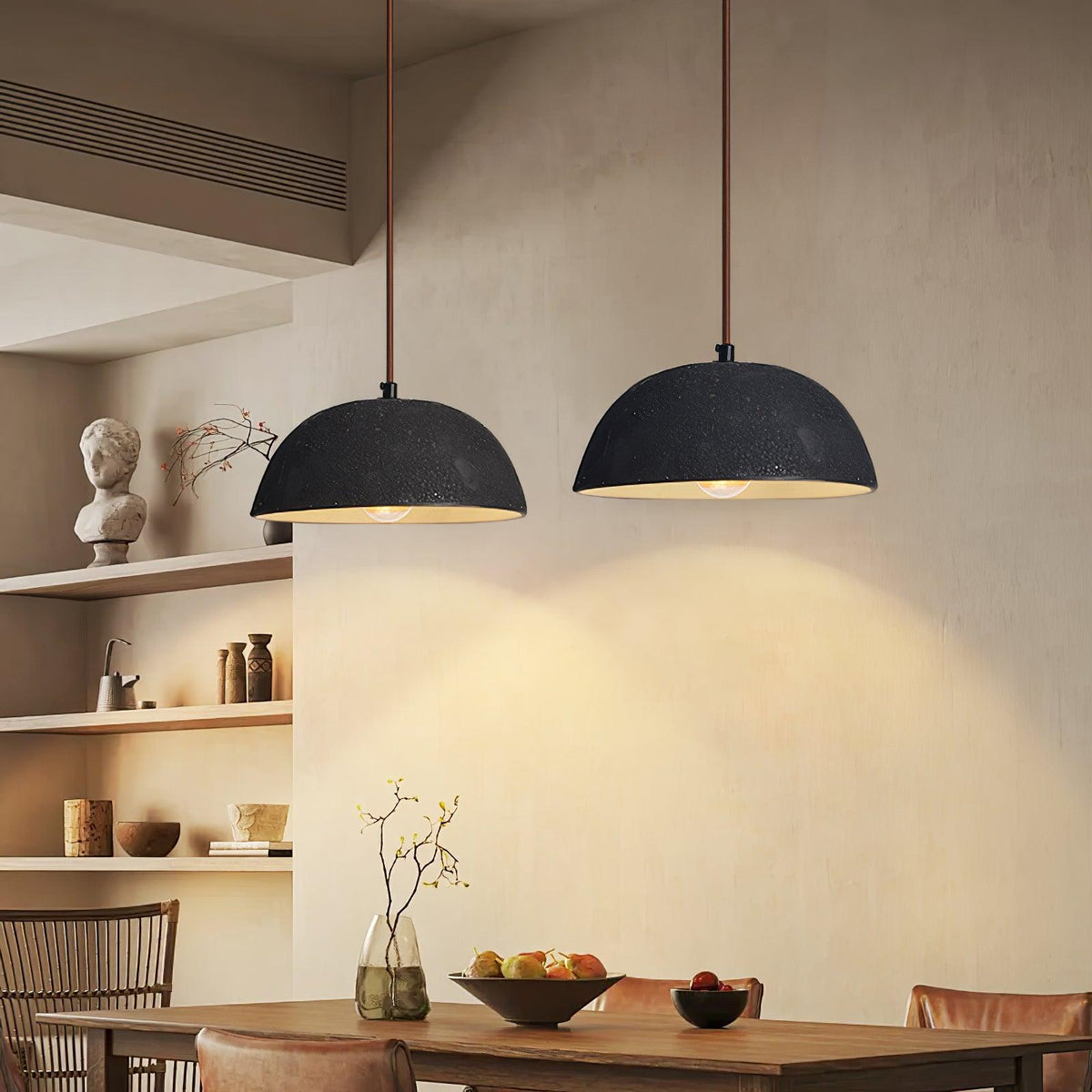 Black Arch Ceramic Pendant Light – Handcrafted Wabi-Sabi Illumination