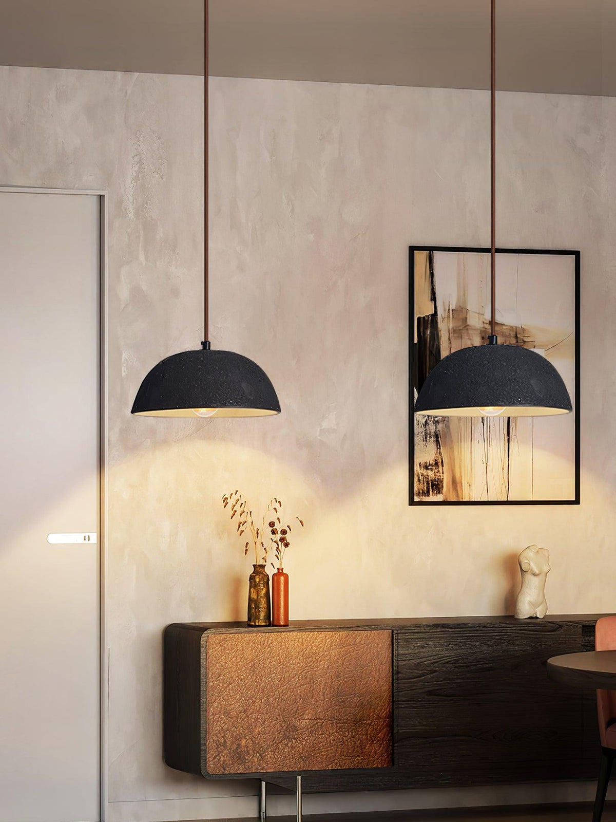 Black Arch Ceramic Pendant Light – Handcrafted Wabi-Sabi Illumination