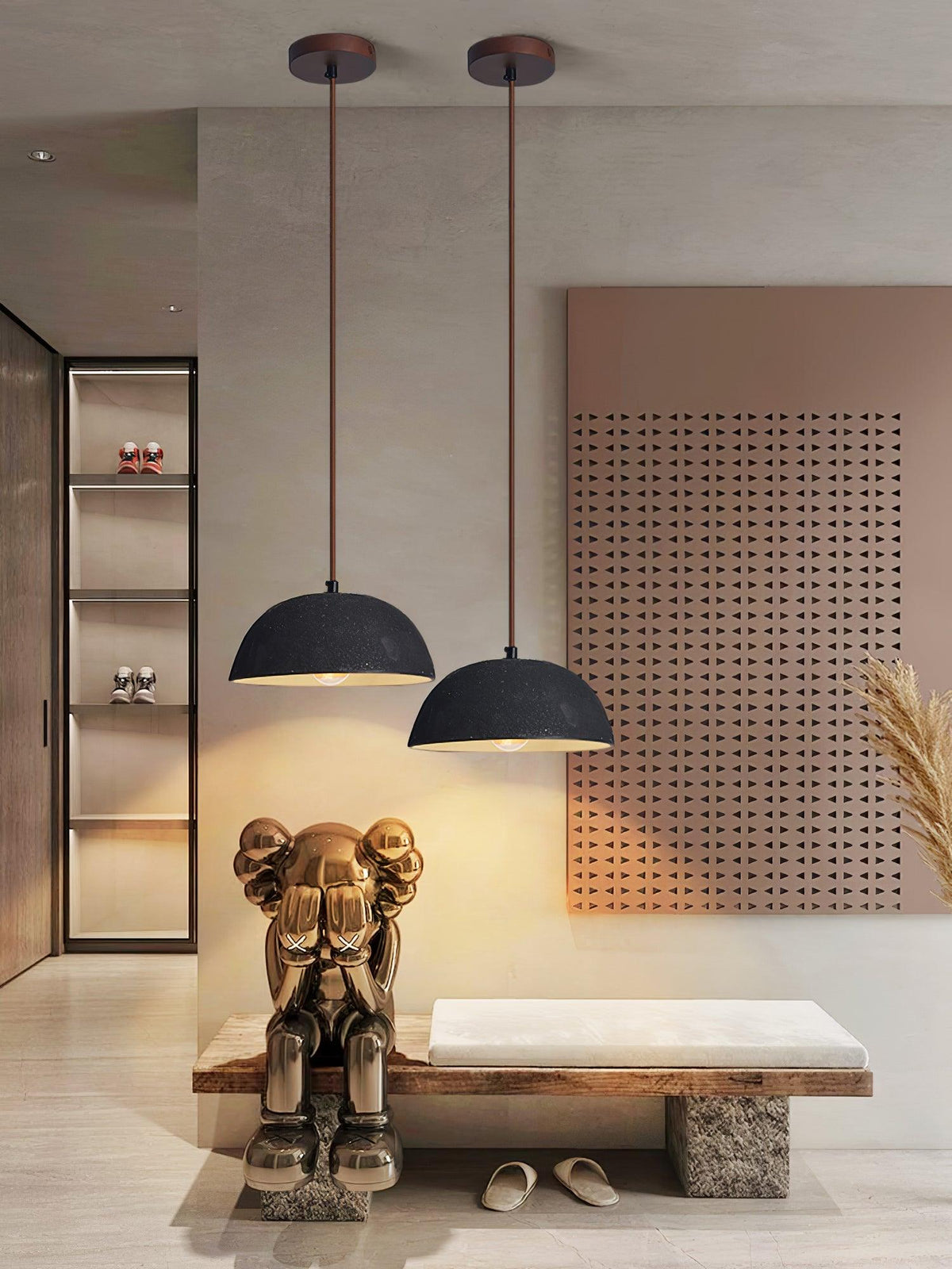Black Arch Ceramic Pendant Light – Handcrafted Wabi-Sabi Illumination