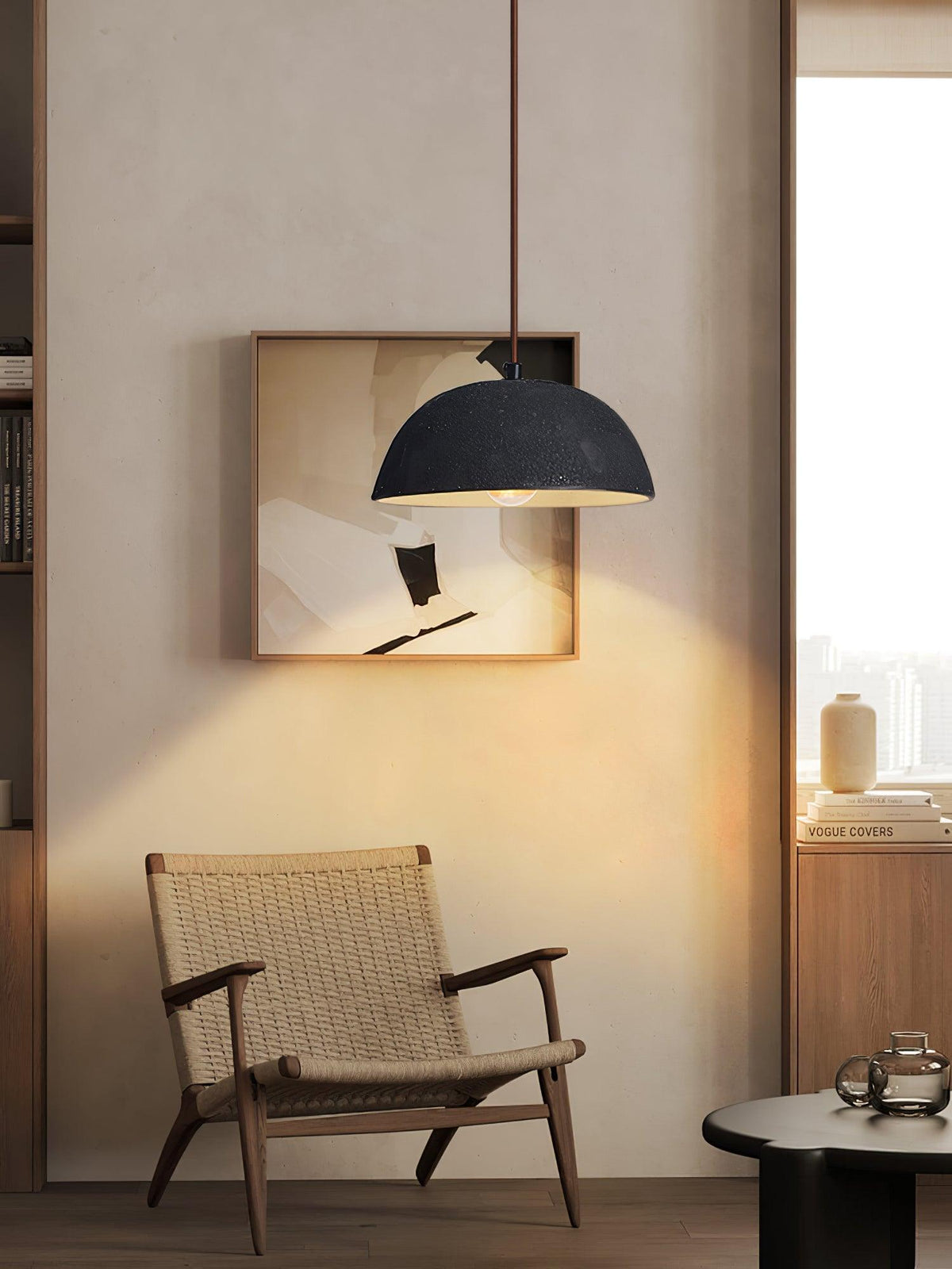 Black Arch Ceramic Pendant Light – Handcrafted Wabi-Sabi Illumination