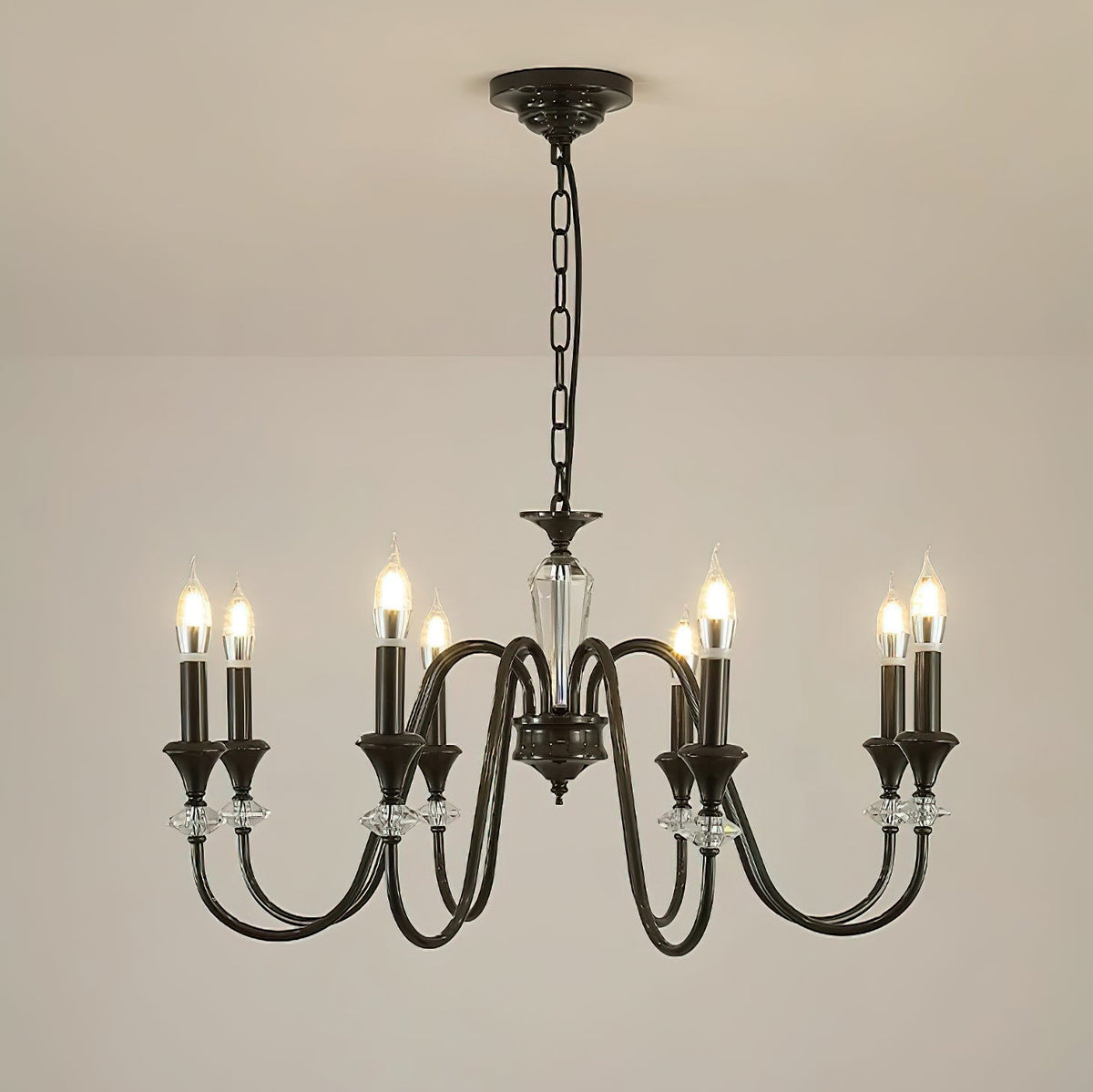 Noir Candelabra Chandelier — Modern Matte Black Glass Chandelier for Dining Room and Living Room