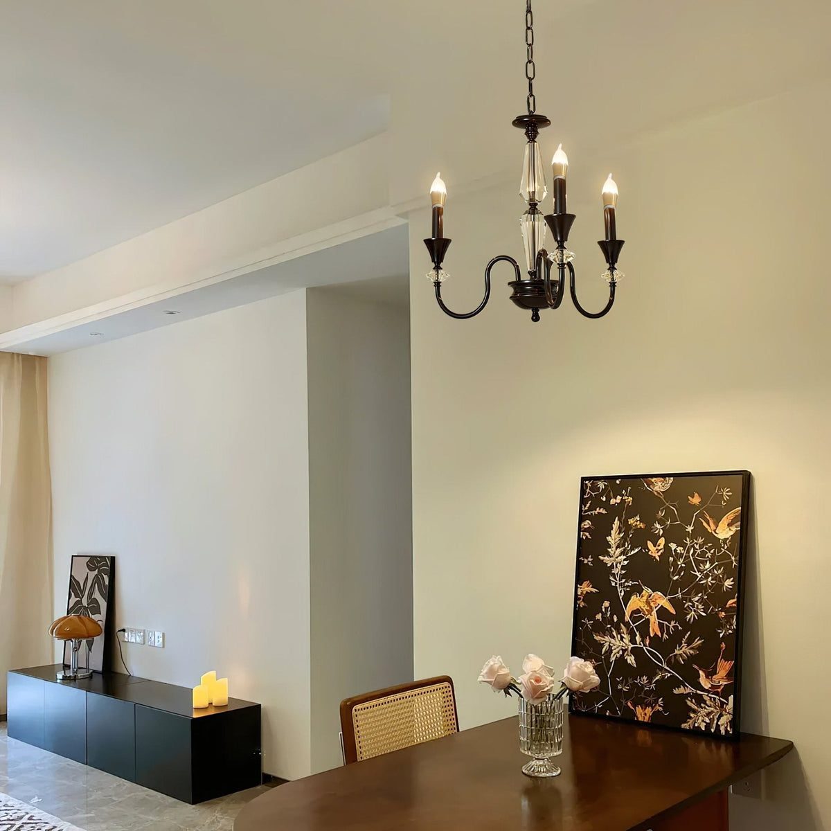 Noir Candelabra Chandelier — Modern Matte Black Glass Chandelier for Dining Room and Living Room