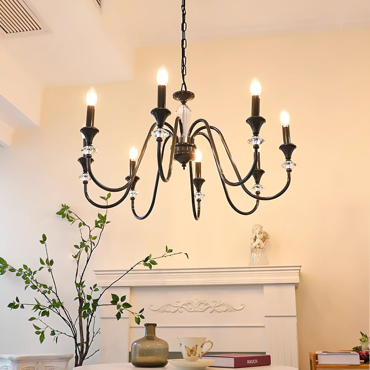 Noir Candelabra Chandelier — Modern Matte Black Glass Chandelier for Dining Room and Living Room