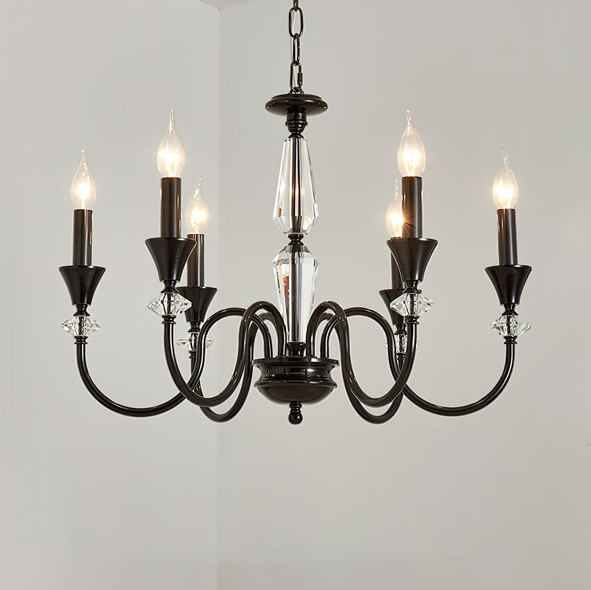 Noir Candelabra Chandelier — Modern Matte Black Glass Chandelier for Dining Room and Living Room