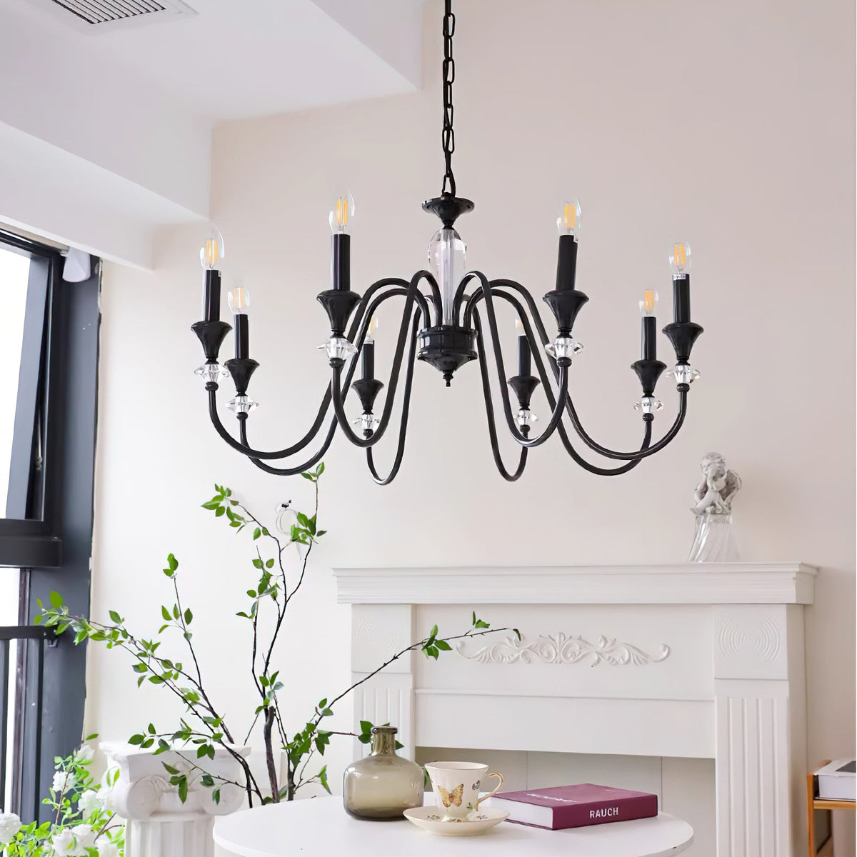 Noir Candelabra Chandelier — Modern Matte Black Glass Chandelier for Dining Room and Living Room