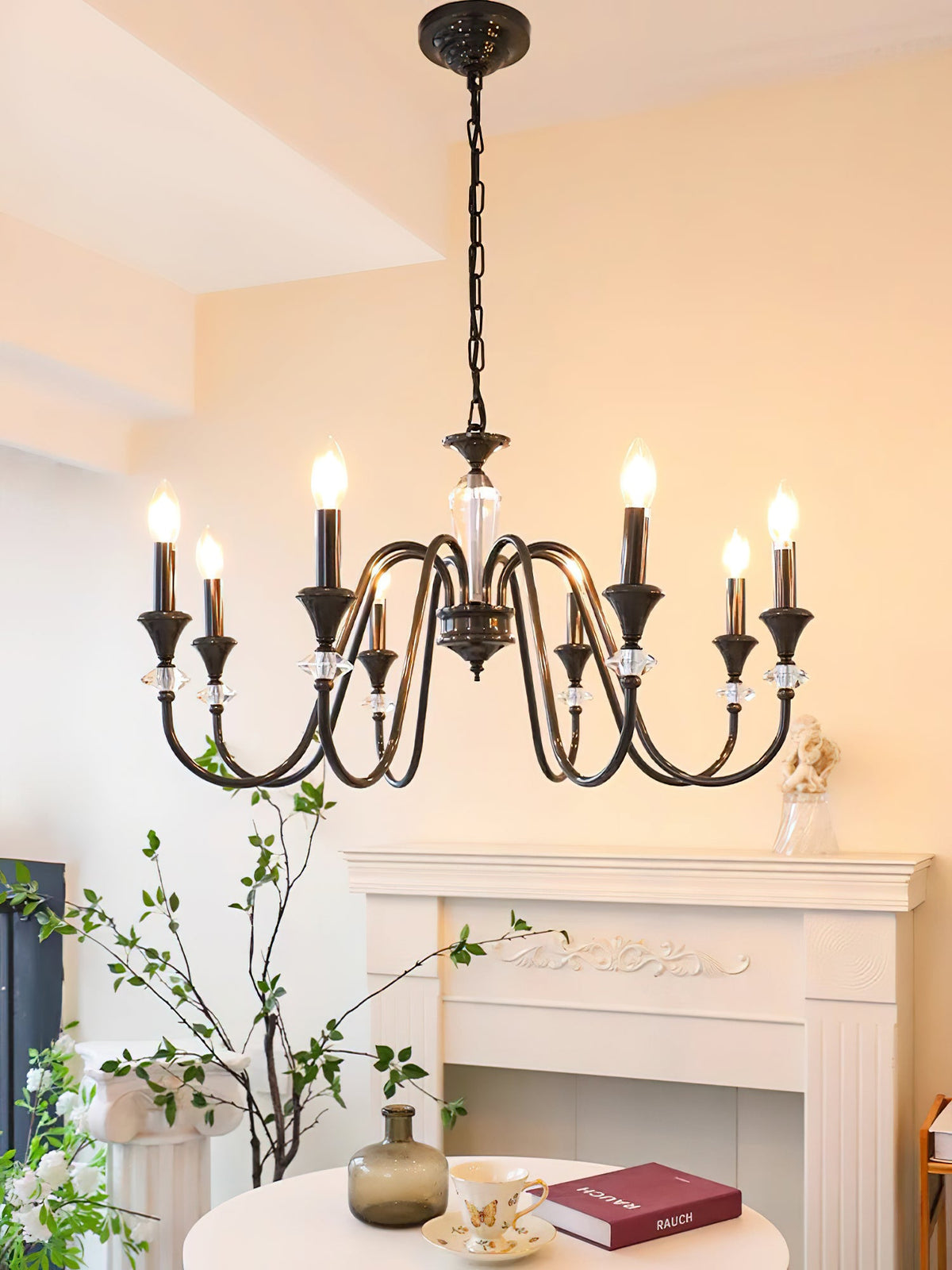 Noir Candelabra Chandelier — Modern Matte Black Glass Chandelier for Dining Room and Living Room