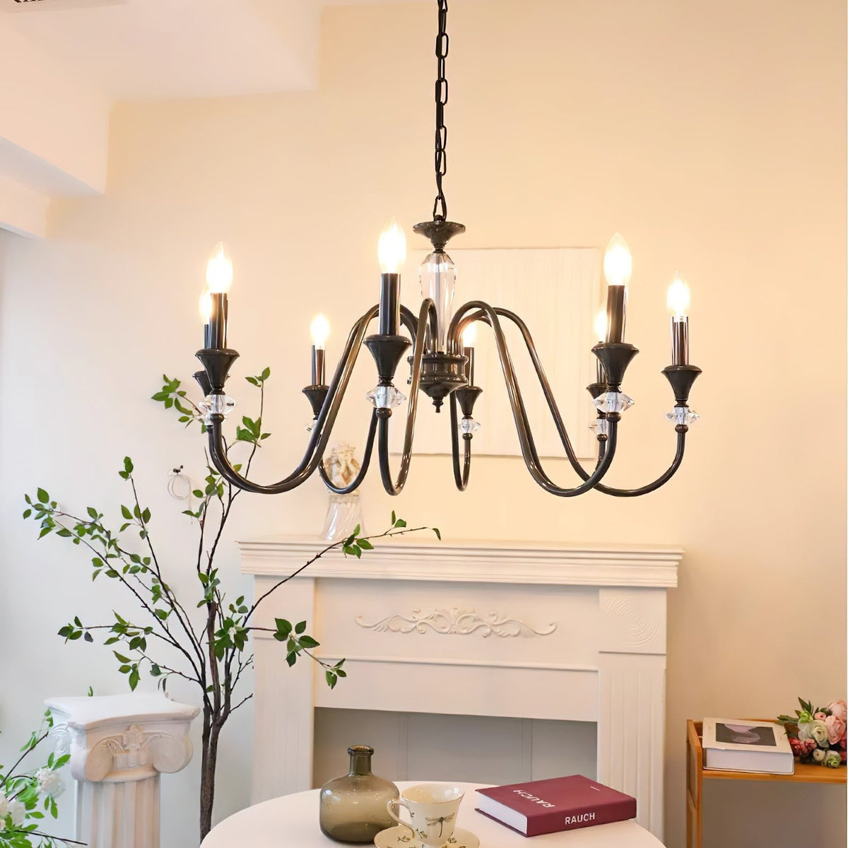 Noir Candelabra Chandelier — Modern Matte Black Glass Chandelier for Dining Room and Living Room