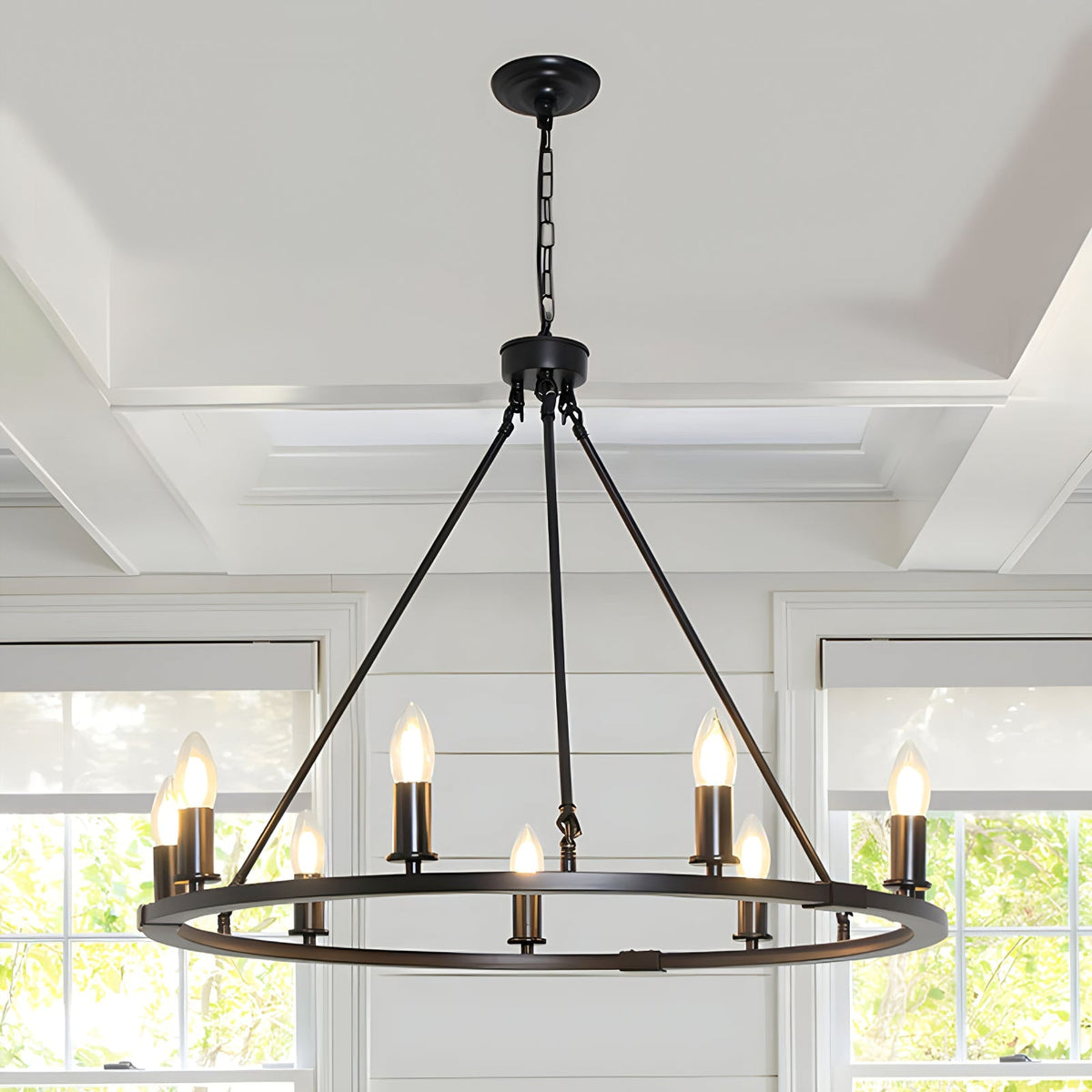 Black Ring Chandelier with Candle-Style Bulbs for Modern Interiors