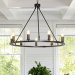 Black Ring Chandelier with Candle-Style Bulbs for Modern Interiors