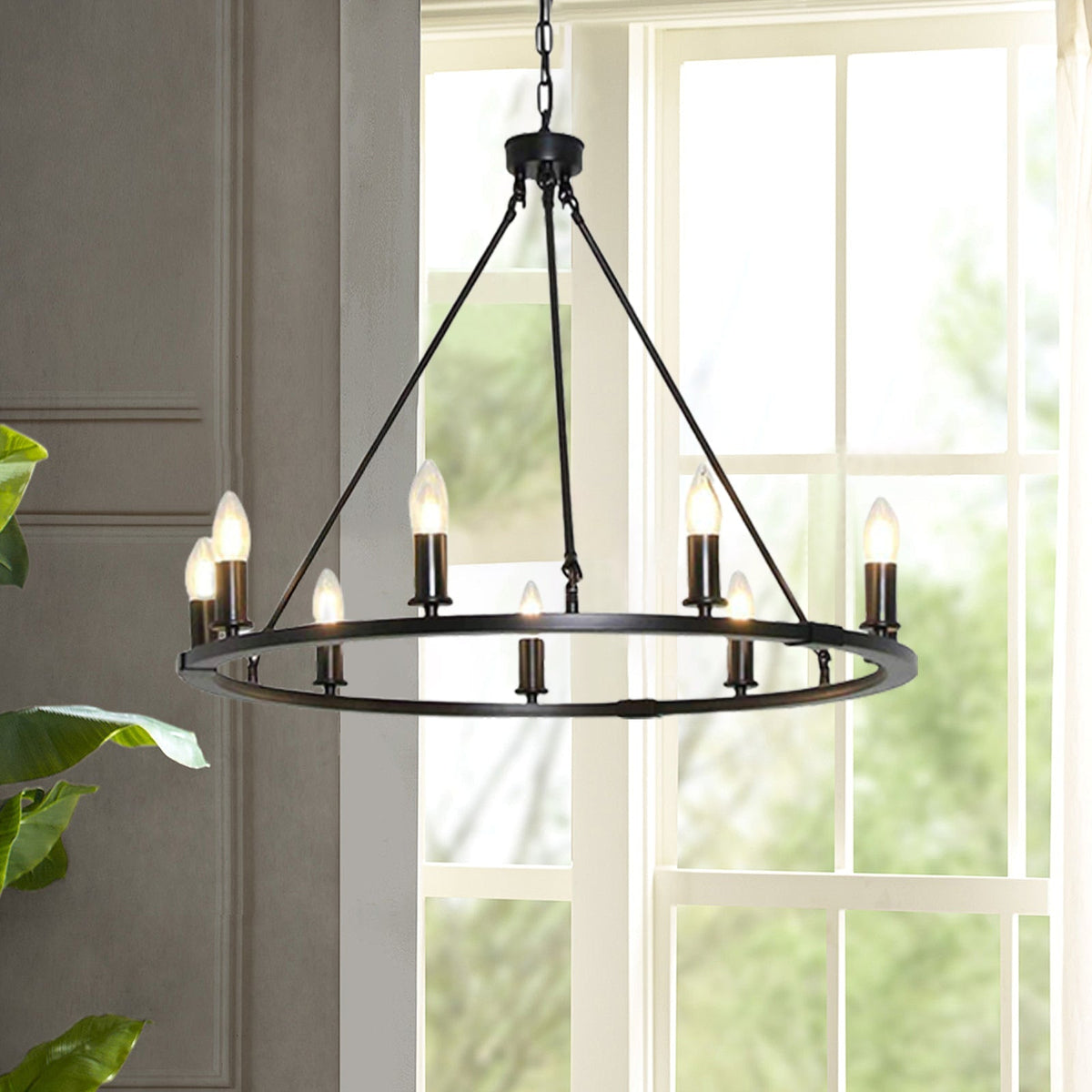 Black Ring Chandelier with Candle-Style Bulbs for Modern Interiors