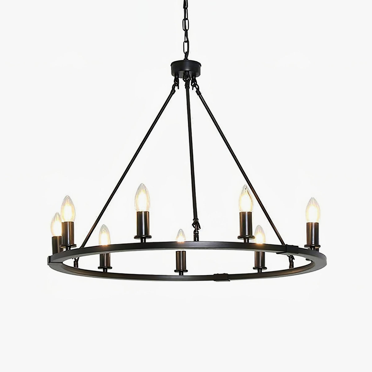 Black Ring Chandelier with Candle-Style Bulbs for Modern Interiors