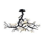 Black Copper Tree Chandelier — Organic Branch LED Chandelier with Ceramic Flowers