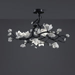 Black Copper Tree Chandelier — Organic Branch LED Chandelier with Ceramic Flowers