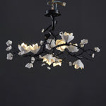 Black Copper Tree Chandelier — Organic Branch LED Chandelier with Ceramic Flowers
