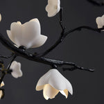 Black Copper Tree Chandelier — Organic Branch LED Chandelier with Ceramic Flowers