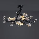 Black Copper Tree Chandelier — Organic Branch LED Chandelier with Ceramic Flowers