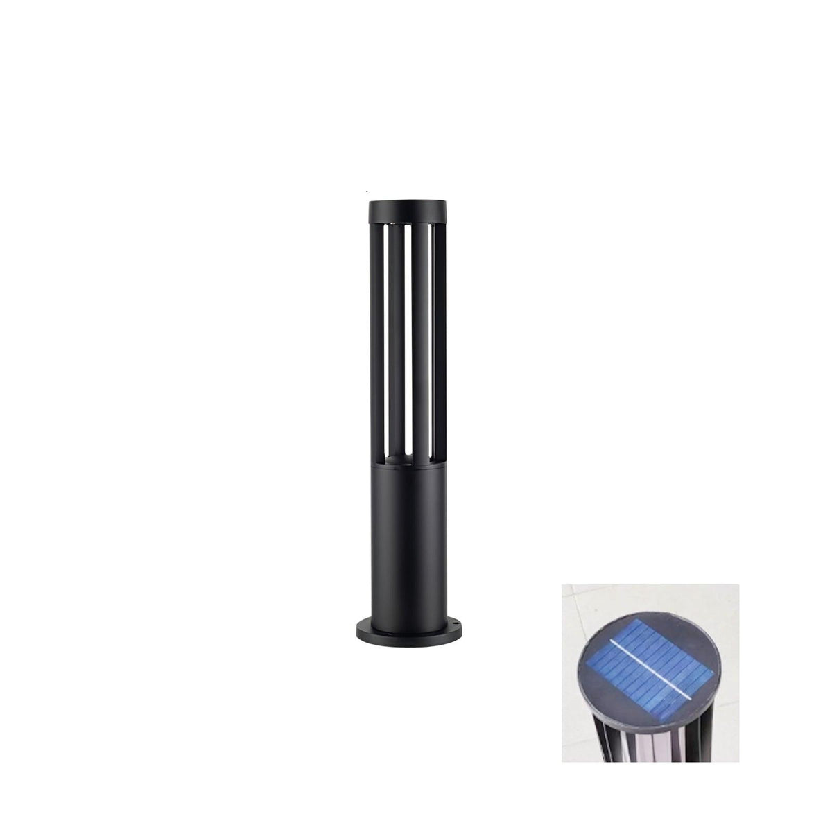 Black Cylindrical Garden Outdoor Light With Solar Panel