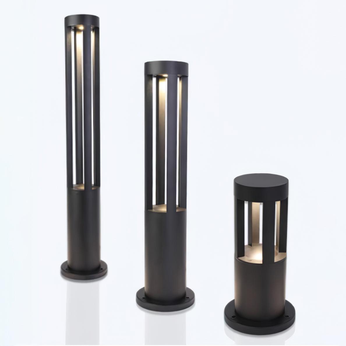Black Cylindrical Garden Outdoor Light With Solar Panel