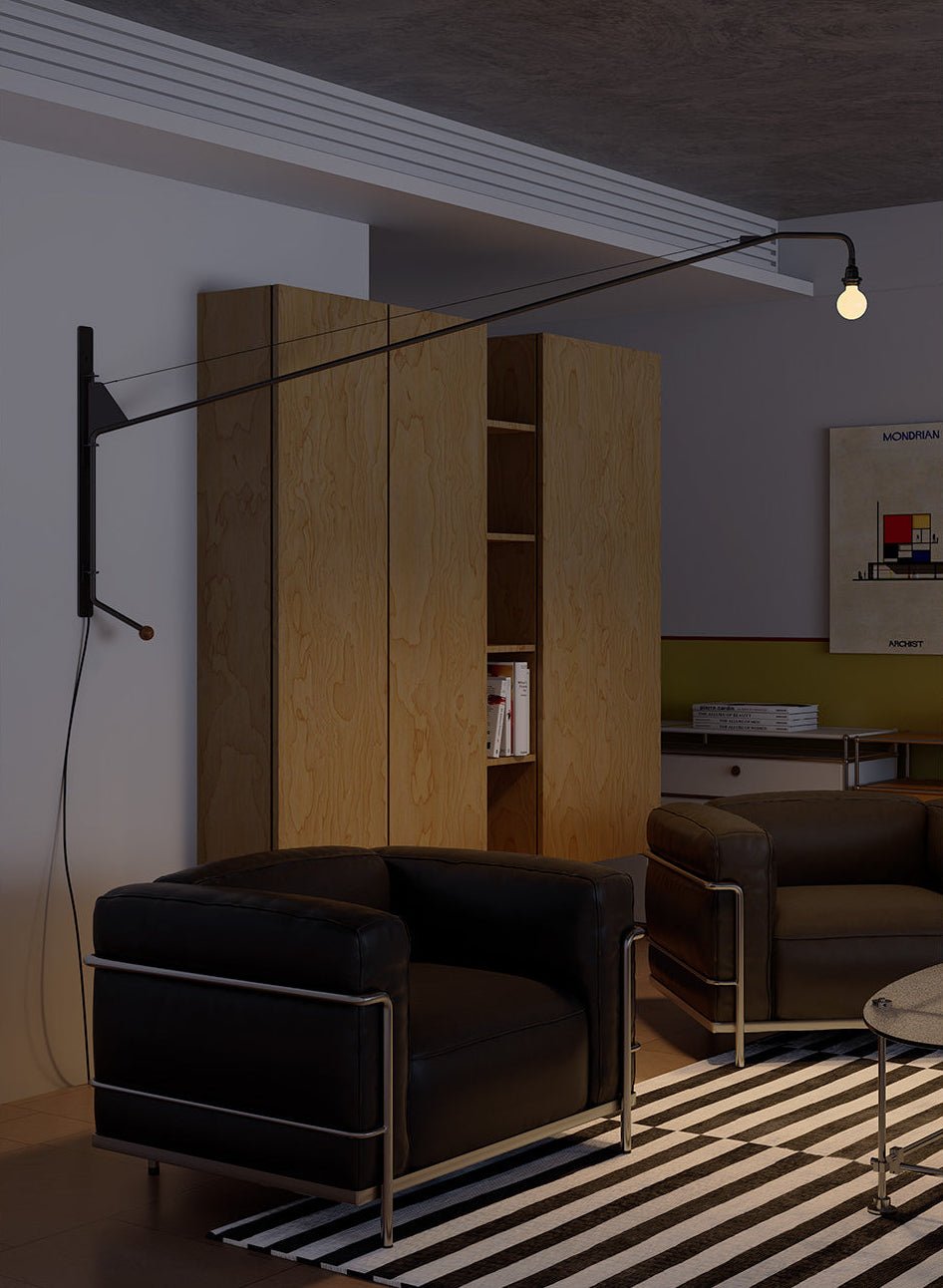 Modern Swing Arm Wall Sconce with Extended Reach in Matte Black