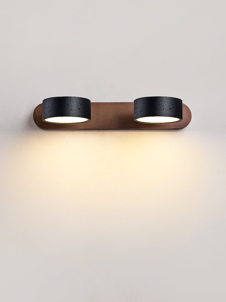 Black Travertine Duo Wall Light — Walnut LED Sconce