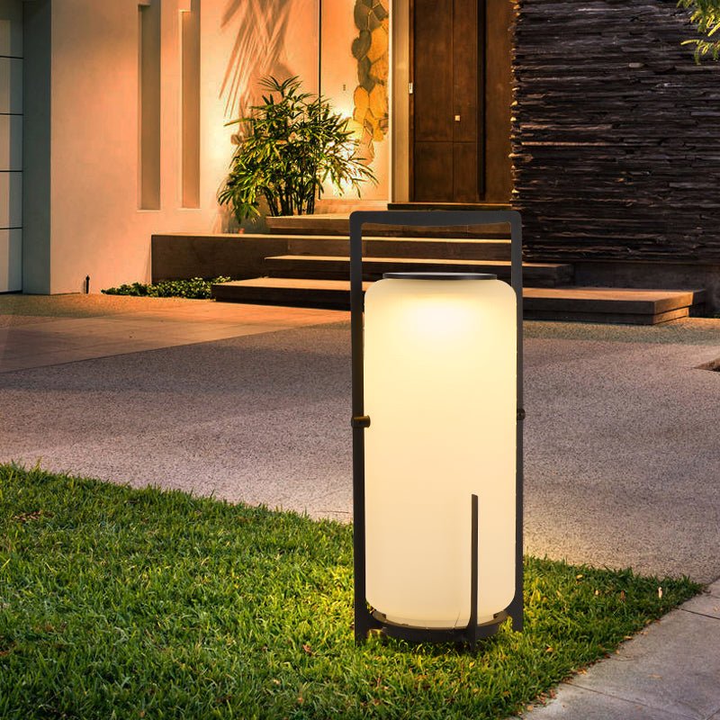 Twilight Lantern Solar Table Lamp – Stainless Steel & Glass Outdoor LED Light
