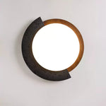 Black Travertine Ceiling Light with Walnut Accent – Modern Flush Mount LED