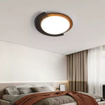 Black Travertine Ceiling Light with Walnut Accent – Modern Flush Mount LED