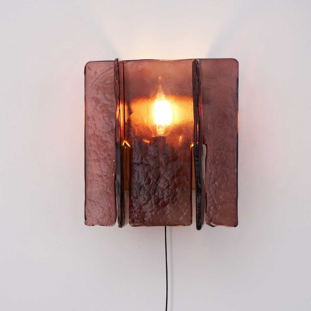 Blason Plug-In Wall Sconce in Gold Brass with Wine-Red Glass