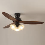 Bloom Air Ceiling Fan Light with Wooden Blades and Glass Shade