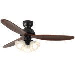 Bloom Air Ceiling Fan Light with Wooden Blades and Glass Shade