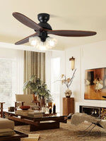 Bloom Air Ceiling Fan Light with Wooden Blades and Glass Shade