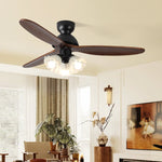 Bloom Air Ceiling Fan Light with Wooden Blades and Glass Shade