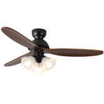 Bloom Air Ceiling Fan Light with Wooden Blades and Glass Shade