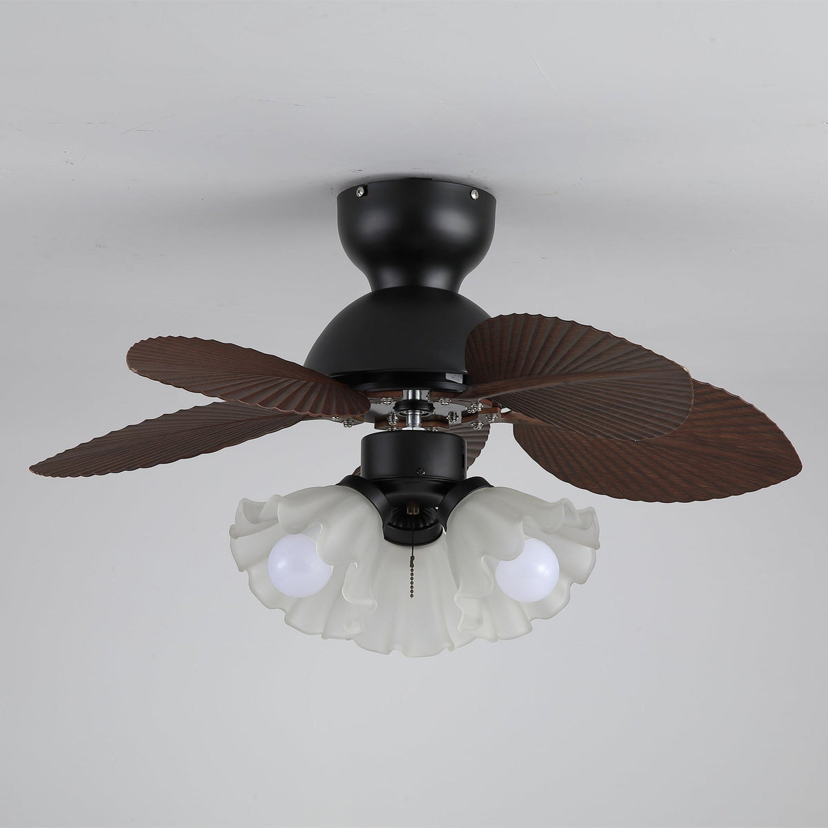 Bloom Breeze Ceiling Fan Light with Wooden Blades and Glass Shade