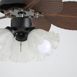 Bloom Breeze Ceiling Fan Light with Wooden Blades and Glass Shade