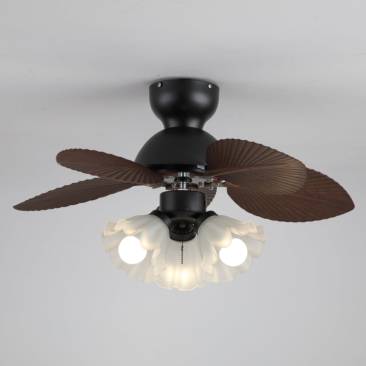 Bloom Breeze Ceiling Fan Light with Wooden Blades and Glass Shade
