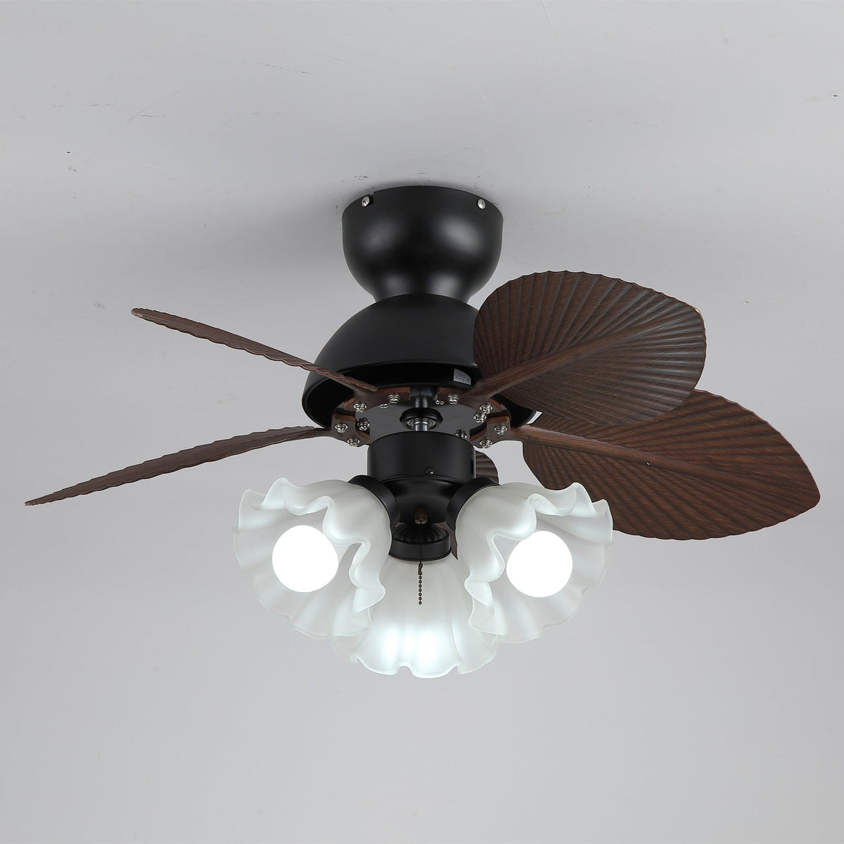 Bloom Breeze Ceiling Fan Light with Wooden Blades and Glass Shade
