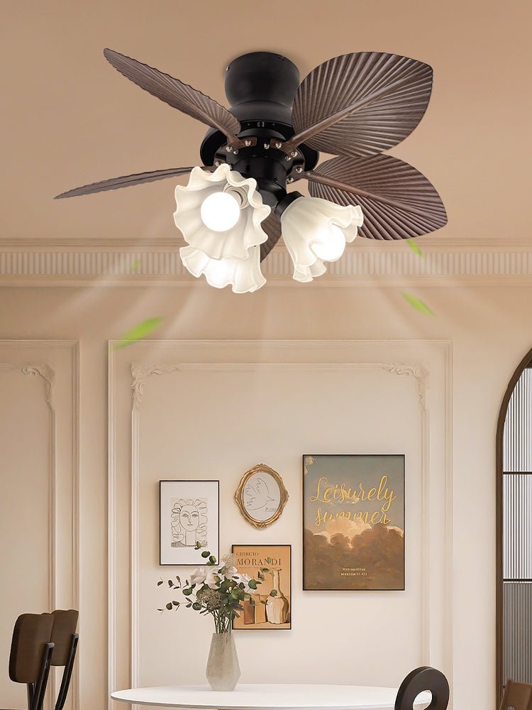 Bloom Breeze Ceiling Fan Light with Wooden Blades and Glass Shade