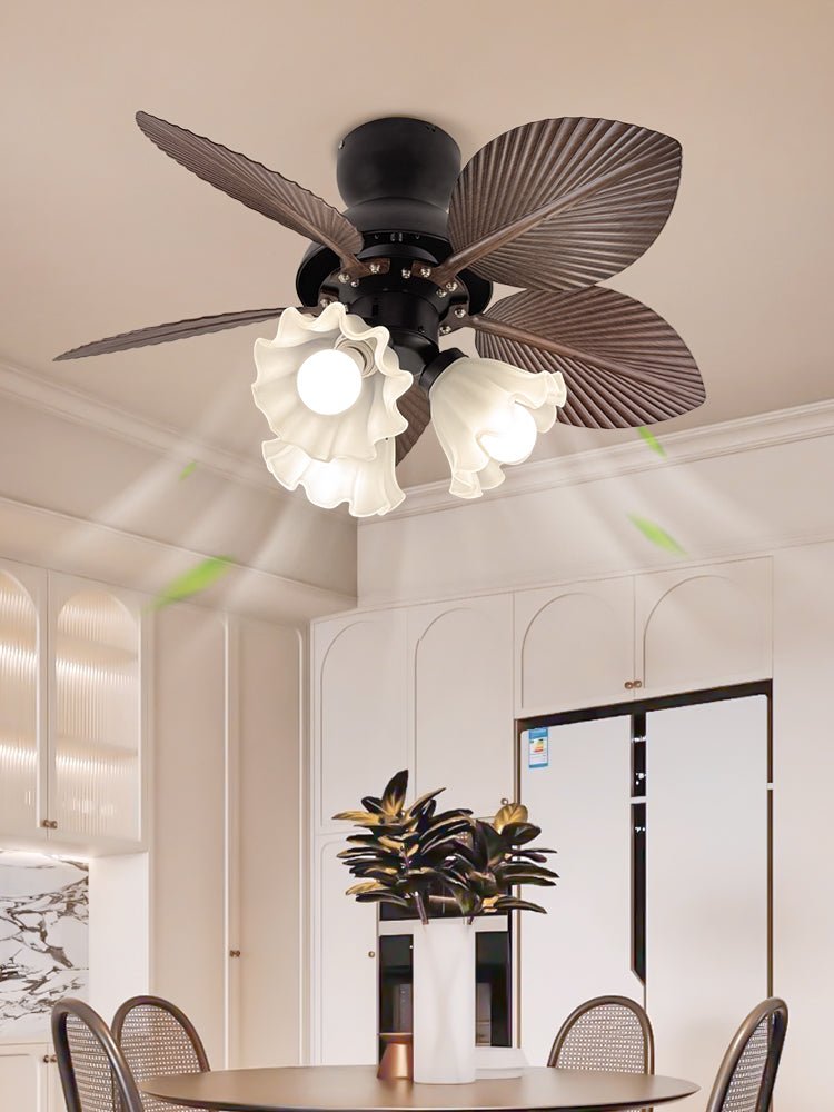 Bloom Breeze Ceiling Fan Light with Wooden Blades and Glass Shade