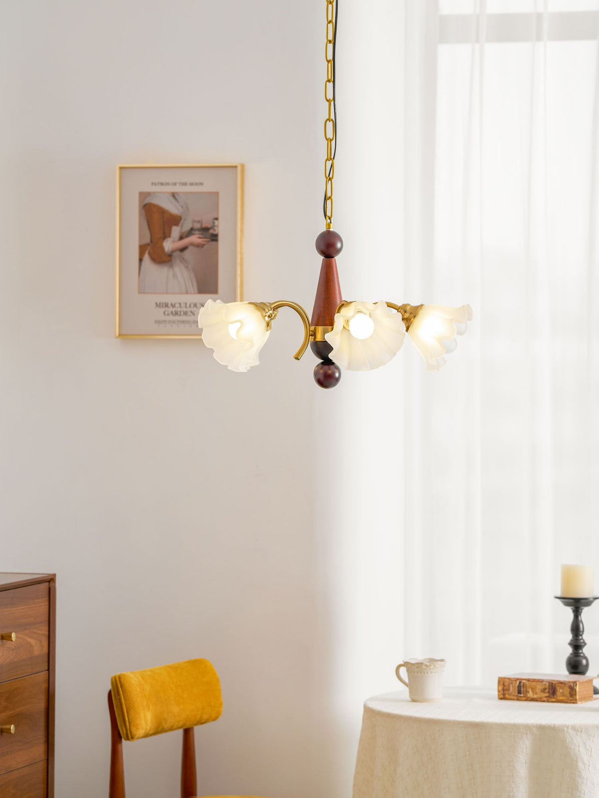 Bloomcrest Modern Glass Chandelier with Gold and Walnut Finishes