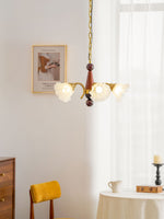 Bloomcrest Modern Glass Chandelier with Gold and Walnut Finishes