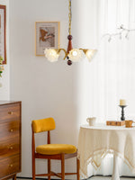 Bloomcrest Modern Glass Chandelier with Gold and Walnut Finishes