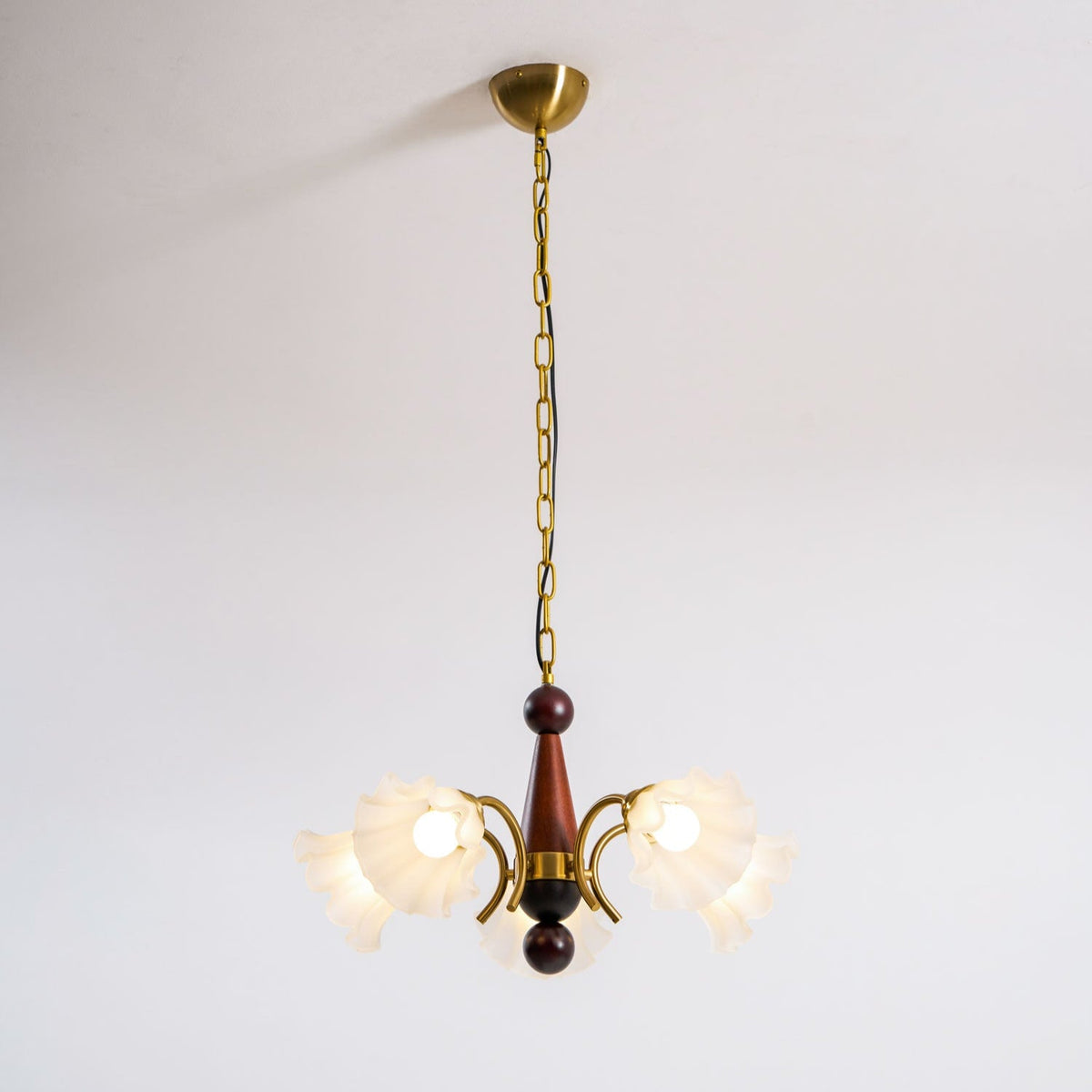 Bloomcrest Modern Glass Chandelier with Gold and Walnut Finishes
