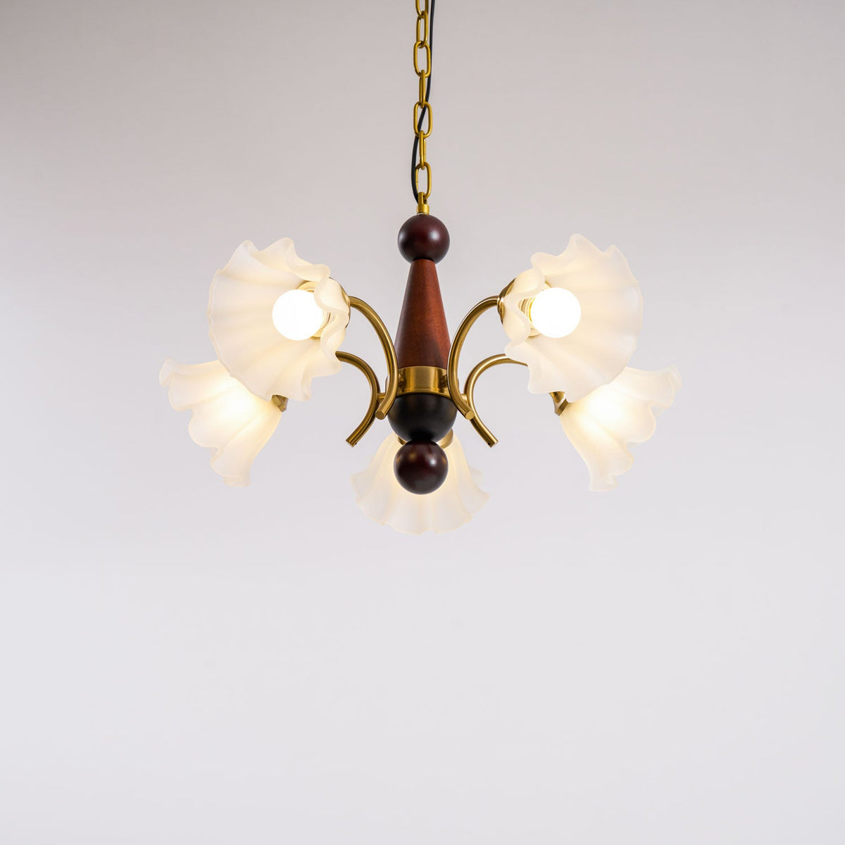 Bloomcrest Modern Glass Chandelier with Gold and Walnut Finishes
