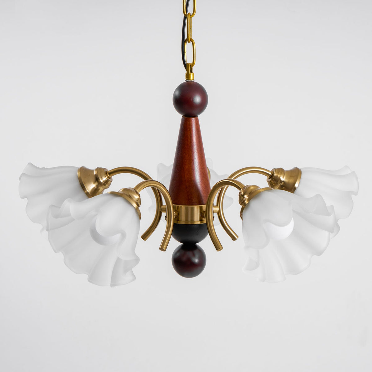 Bloomcrest Modern Glass Chandelier with Gold and Walnut Finishes