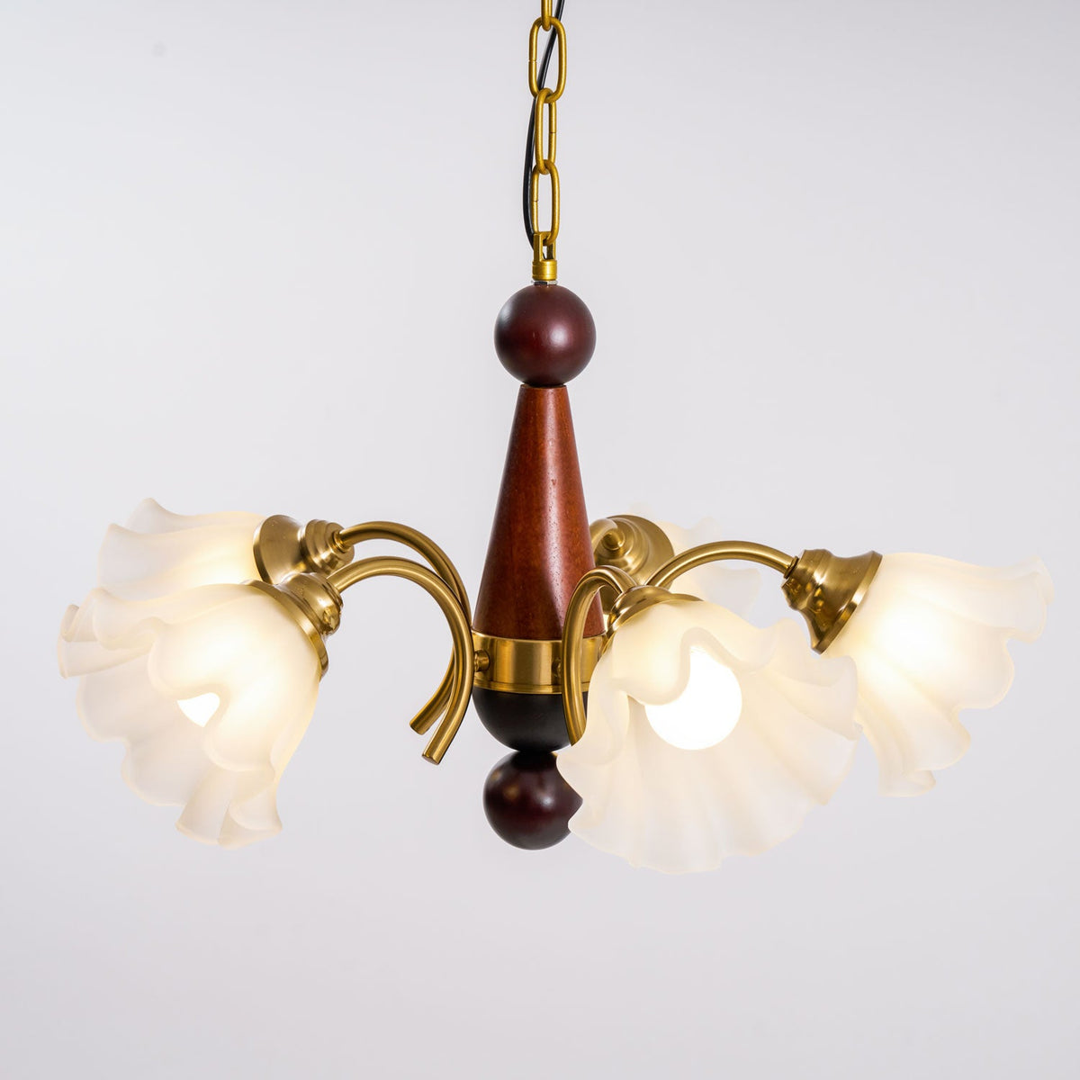 Bloomcrest Modern Glass Chandelier with Gold and Walnut Finishes