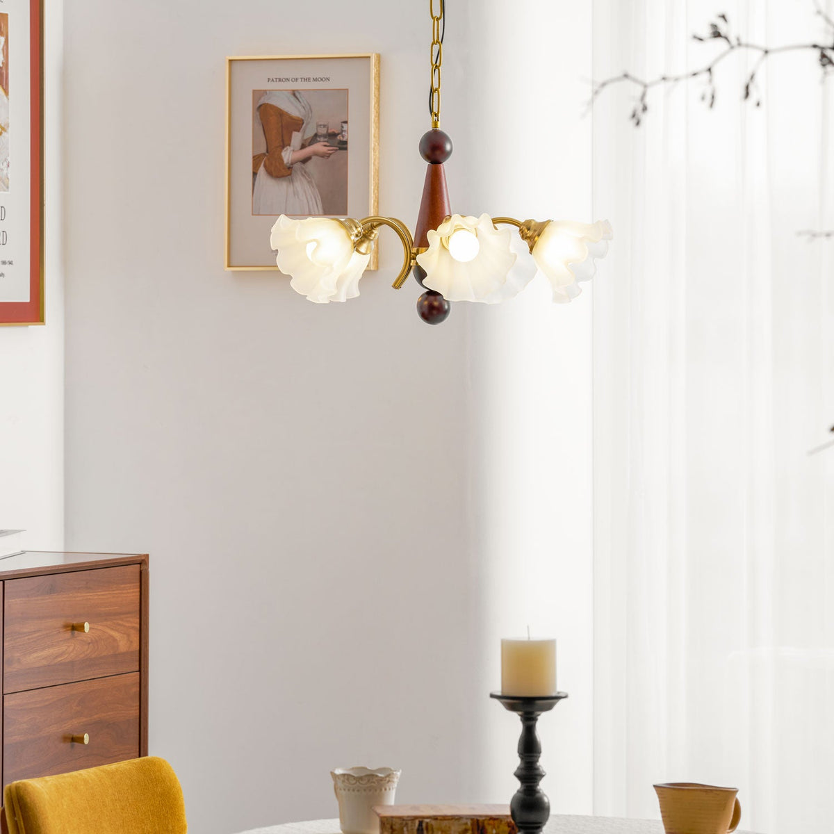 Bloomcrest Modern Glass Chandelier with Gold and Walnut Finishes